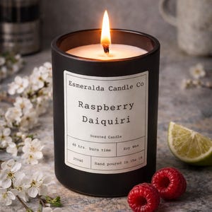 Świeca zapachowa Raspberry Daiquiri | Wegański wosk sojowy | Ręcznie odlewana świeca o smaku owocowego koktajlu | Prezent