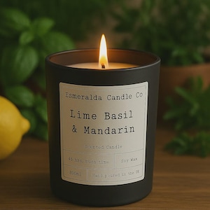Lime Basil & Mandarin Scented Candle  Fresh Citrus and Herbal Soy Wax Candle Long Burn Luxury Gift Hand Poured in UK Home Fragrance 200ml