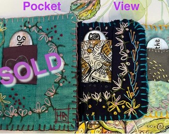 Slow-stitched Hand-made Peace Pocket w/Pewter Medallion | Mindful Stitching | Austen - Emma | FREE shipping