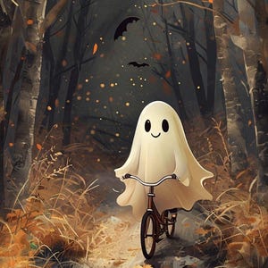 Spooky Cutesy Bike Riding Ghost Digital Poster Download - Etsy