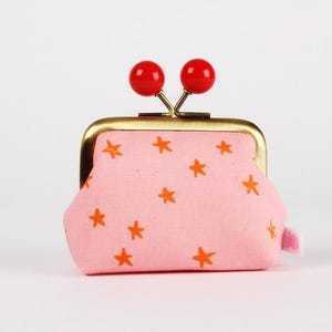 Metal frame coin purse with color bobbles - Starry in posy - Color mum /  kisslock fabric wallet / Ruby Star Society