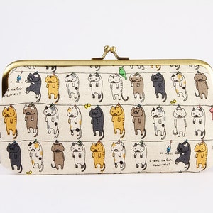 Eyeglass frame purse - Cats on the line - Long purse / Eyeglass fabric case / Cell phone holder / Japanese fabric / brown gray black pink