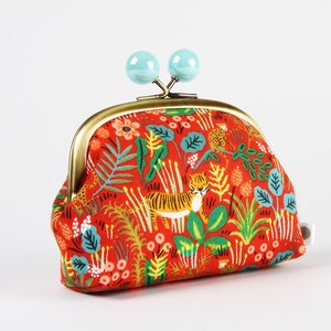 Metal frame coin purse with color bobbles - Jungle red - Color smile / Rifle Paper Co / Kisslock fabric wallet