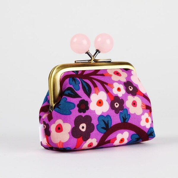 Metal frame coin purse with color bobbles - Soma plum - Color mum / Kisslock change pouch / Clasp purse / Retro purse / Monika Forsberg