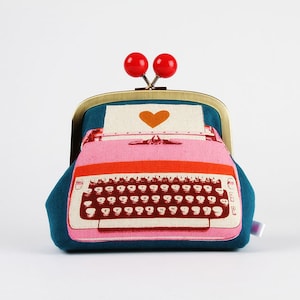 Metal Frame Clutch Bag - Typewriter in Teal - Color Wooden Metal Frame Clutch Bag - Typewriter in Teal - Color Wooden