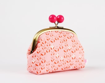 Metal frame coin purse with color bobbles - Panda bebe in pink - Color smile / Kisslock fabric wallet / Alexia Abegg