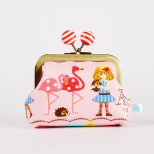 Metal frame coin purse with color bobble - Cute Alice in Wonderland - Color dad / kiss lock fabric wallet / Japanese fabric purse