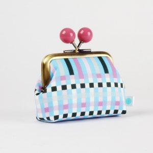 Metal frame coin purse with color bobbles - Gingham in hydrangea - Color mum / Ruby Star Society / Kim Kight / Kisslock fabric wallet