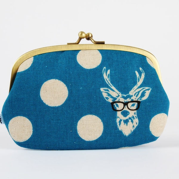 Big siamese - Echino Buck in blue  - double metal frame purse