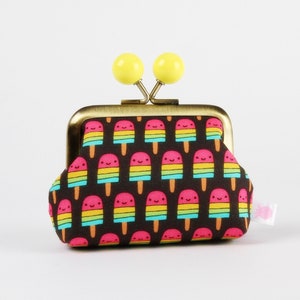Metal frame coin purse with color bobbles - Popsicles in tropical - Color mum / Kisslock fabric wallet / Suzy Ultman
