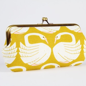 Eyeglass frame purse - Loving swans in sundance - Long purse / Eyeglass fabric case / Kisslock purse / Loes Van Oosten design / Yellow