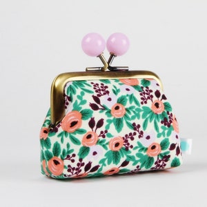 Metal frame coin purse with color bobbles - Rosa lavender - Color mum / Orchard / Rifle Paper / Kisslock fabric wallet