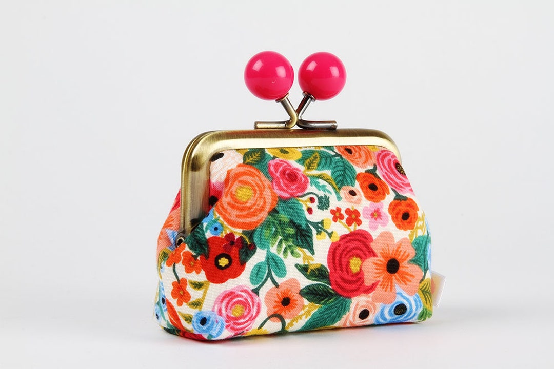 Flower Pink Cherry Blossom Small Coin Purse for Women Girls with Clasp  Change Purse Leather