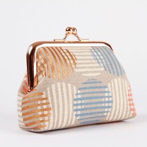 Clasp frame purse - Agate canvas in dove - Big dad rosegold / Jen Hewett / Minimalist kisslock fabric wallet / gray pink blue dots