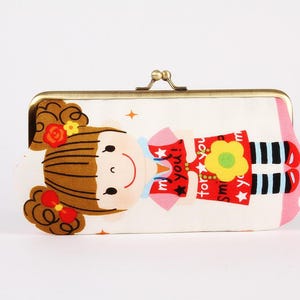 Trousse à lunettes à fermoir métal - Petites filles kawaii - Long purse / Etui à lunettes d'inspiration vintage