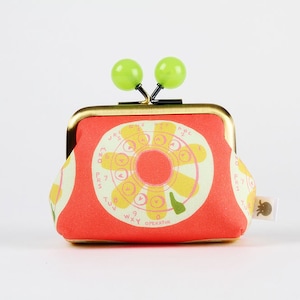 Metal frame coin purse with color bobbles - 9 to 5 / Operator - Color mum / Lysa Flower / Kisslock fabric wallet / pink yellow lime green