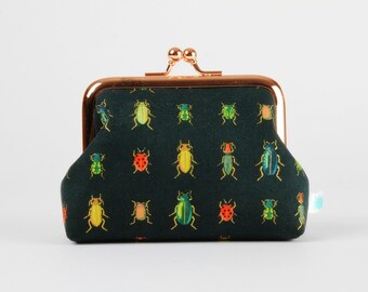 Clasp frame purse - Beetles and bugs in hunter green - Big dad rosegold / Rifle Paper / Kisslock fabric wallet