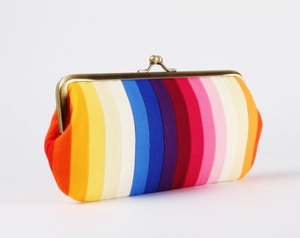 Eyeglass frame purse - Primary stripes - Long purse / Eyeglass fabric case / Cell phone purse /  Patchwork rainbow stripes