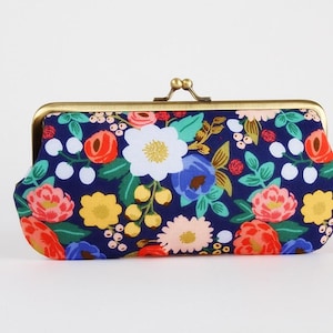 Eyeglass frame purse - Vintage blossom in navy - Long purse / Eyeglass fabric case / Cell phone purse /  Rifle Paper