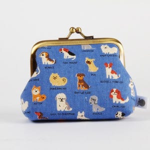 Small metal frame change purse - Cute puppies in blue - Big aunty / Japanese fabric / Kisslock fabric wallet