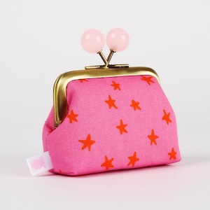 Metal frame coin purse with color bobbles - Starry in vivid pink - Color mum /  kisslock fabric wallet / Ruby Star Society