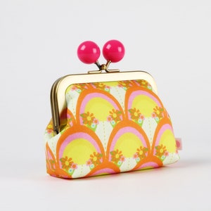 Metal frame coin purse with color bobble - Open road - Color dad / Lysa Flower / kisslock fabric wallet / Pink yellow green