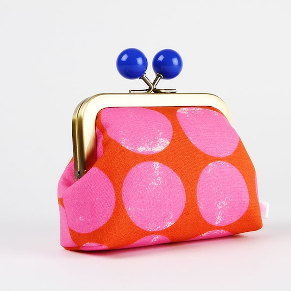 Metal frame coin purse with color bobble - Moon dot in cayenne - Color dad / Kisslock fabric wallet / Alexia Abegg / pink rust