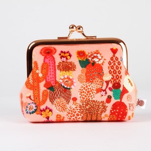 NEW EXCLUSIVE Peggy Nille design - Metal frame coin purse - Cactus été - Rose gold dad in velvet fabric / Kisslock fabric wallet / red pink