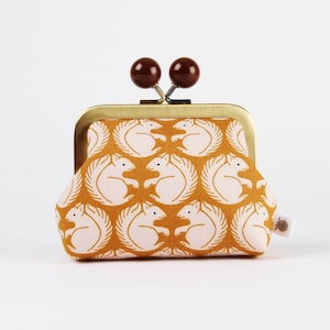 Metal frame coin purse with color bobble - Squirrel in gold - Color dad / Loes Van oosten / Kiss lock fabric wallet / yellow peach