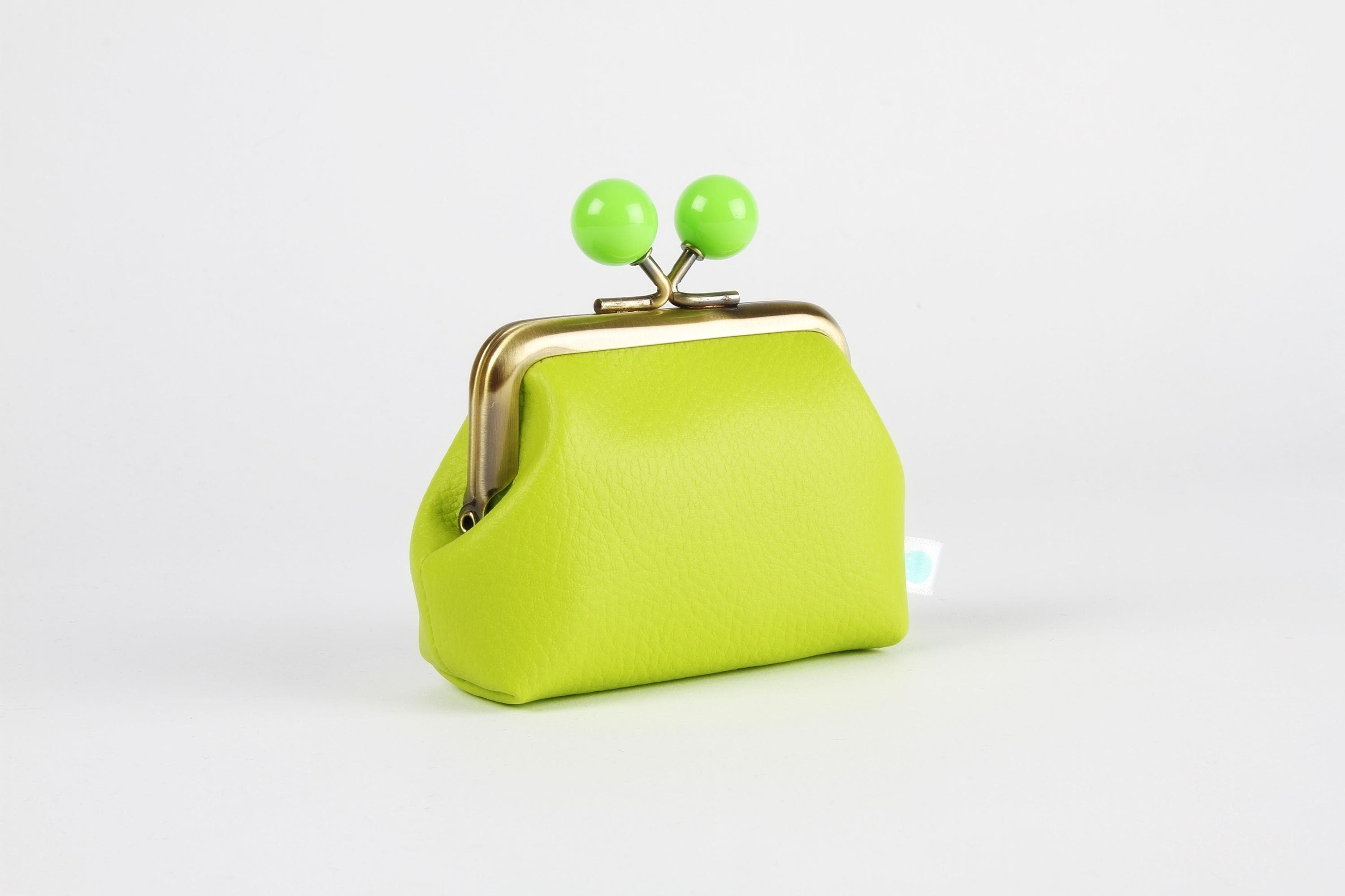 Metal Frame Coin Purse With Color Bobbles Bright Lime Green