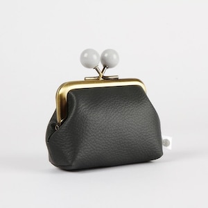 Metal frame coin purse with color bobbles - Dark grey - Color mum in textured faux leather / Kisslock wallet