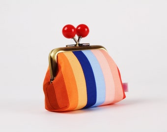 Metal frame coin purse with color bobbles - Ocean sunset stripes - Color mum / Rainbow patchwork wallet / Little coin purse