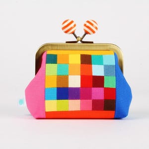 Metal frame coin purse with color bobble - Pixels in multi - Version B - Color dad / Kisslock fabric wallet / One of a kind