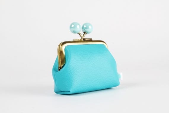 Metal Frame Coin Purse With Color Bobbles - Bright Turquoise
