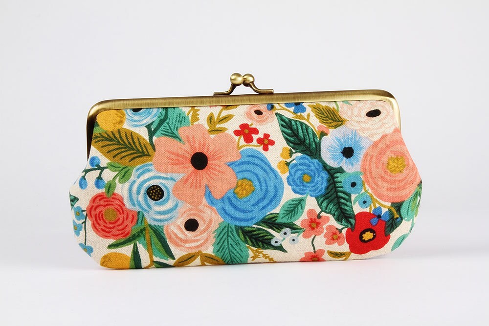 Yellow floral design women's coin purse wallet clutch handbag with silver color metal frame kiss clasp