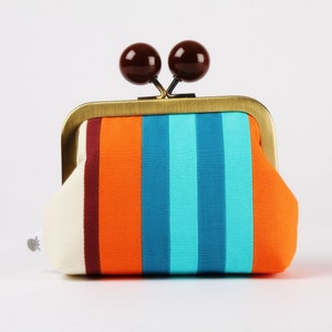 Metal frame coin purse with color bobble - Bowling stripes - Color dad / Rainbow patchwork / kisslock fabric wallet