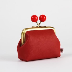 Metal frame coin purse with color bobbles - Dark red - Color mum in textured faux leather / Kisslock wallet