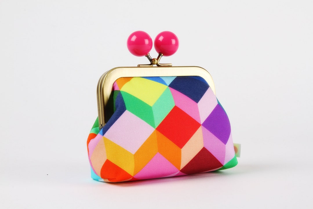 Metal Frame Coin Purse With Color Bobble Cubes in Multi Color Dad