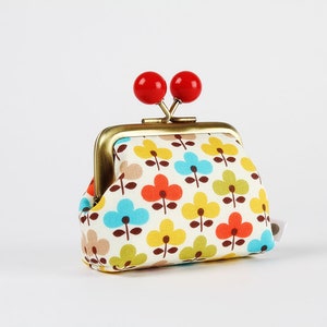 Metal frame coin purse with color bobbles - Ellie flowers - Color mum / Kisslock fabric wallet / Clasp purse / blue red yellow green