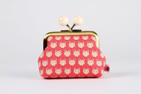 小物 B.B. LITTELE PICTURE BOOK & COIN PURSE Metal Frame Coin Purse With Color Bobbles - Tiny Fox Faces