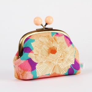 Metal frame coin purse with color bobbles - Parlor Watercress - Color smile / Kiss lock fabric wallet / Ruby Star Society
