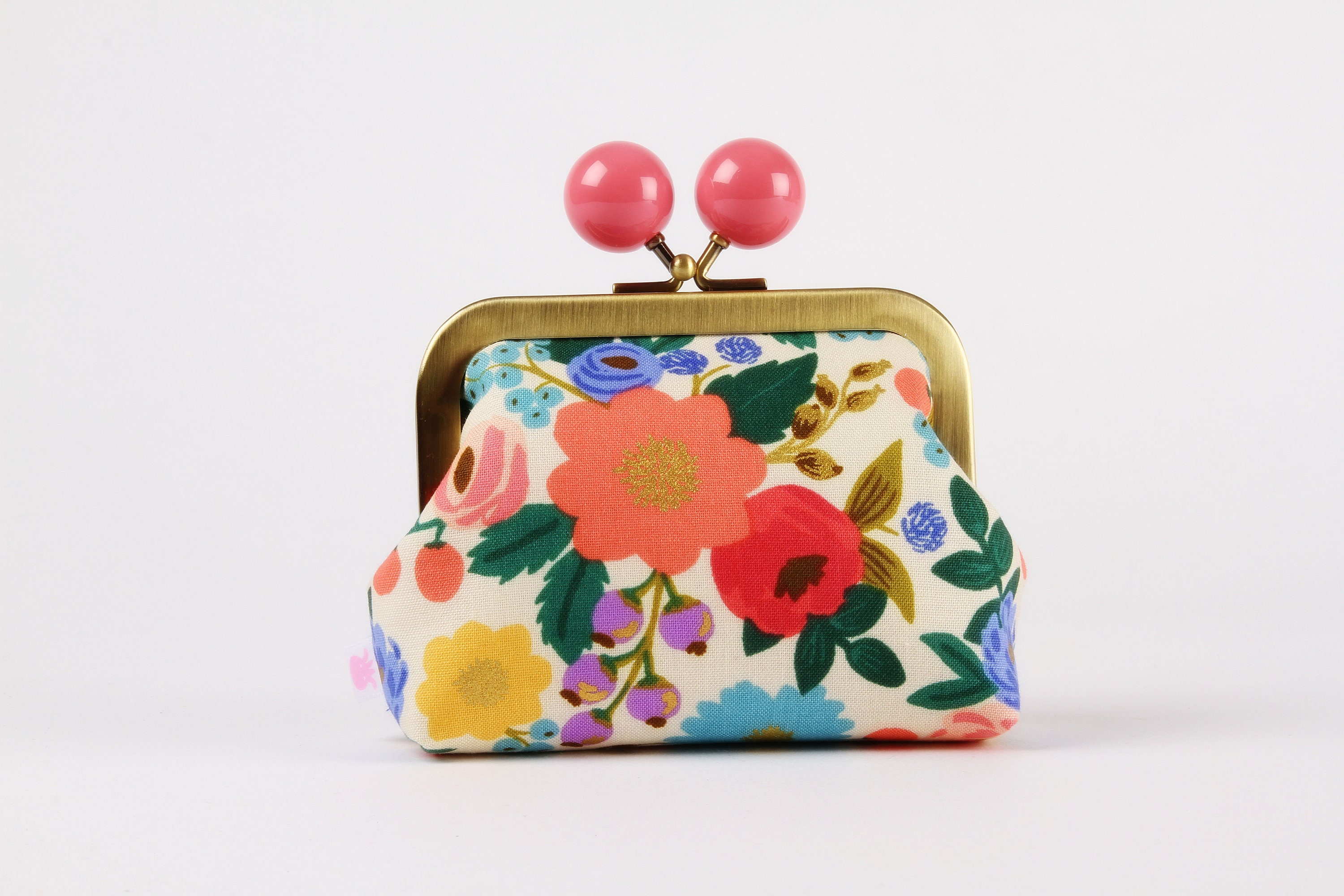 フランスアンティーク/ポーチ＆サコッシュ Metal Frame Coin Purse With Color Bobble - Vintage Blossom