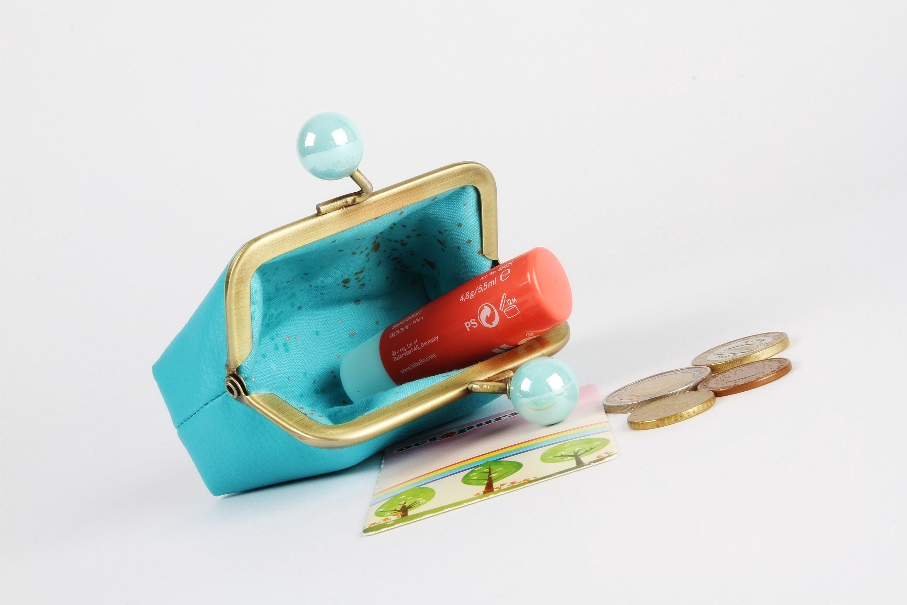 Metal Frame Coin Purse With Color Bobbles - Bright Turquoise