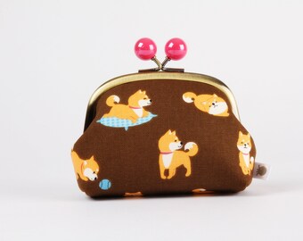 小物 coyseio coin purse &sticker Metal Frame Coin Purse With Color Bobbles - Shiba in Brown