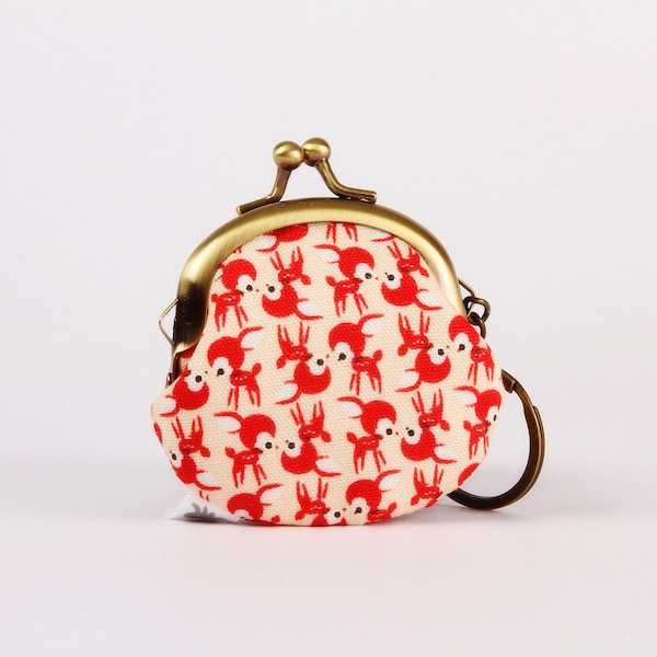 Mini porte-clé rétro à fermoir métallique - Chibi bambi en rouge - Cute purse / Mini trousse bijou de sac