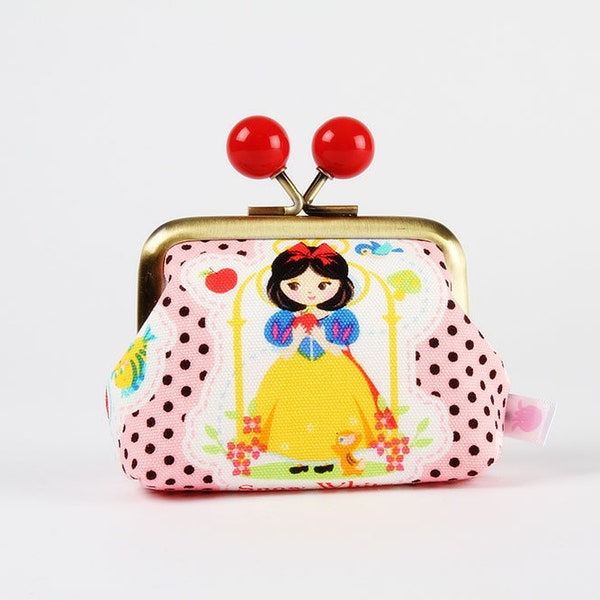 Metal frame coin purse with color bobbles -  Snow white  - Color mum / japanese fabric / Disney colorful fabric /  Kisslock small wallet