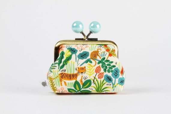 Metal Frame Coin Purse With Color Bobbles Jungle Natural 