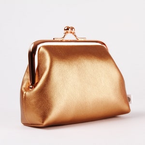 Clasp frame purse in faux leather - Shiny copper - Big dad rosegold / Kisslock metallic faux leather wallet