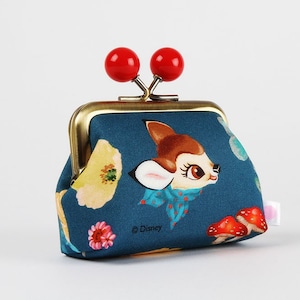 Metal frame coin purse with color bobbles - Bambi face on blue - Color mum / Disney fabric wallet / Thumper / red yellow