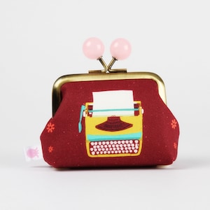 Metal frame coin purse with color bobbles - 9 to 5 / Typewritters - Color mum / Lysa Flower / Kisslock fabric wallet / Burgundy pink